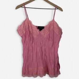 Pink lace trim cami y2k sheer floey tank top